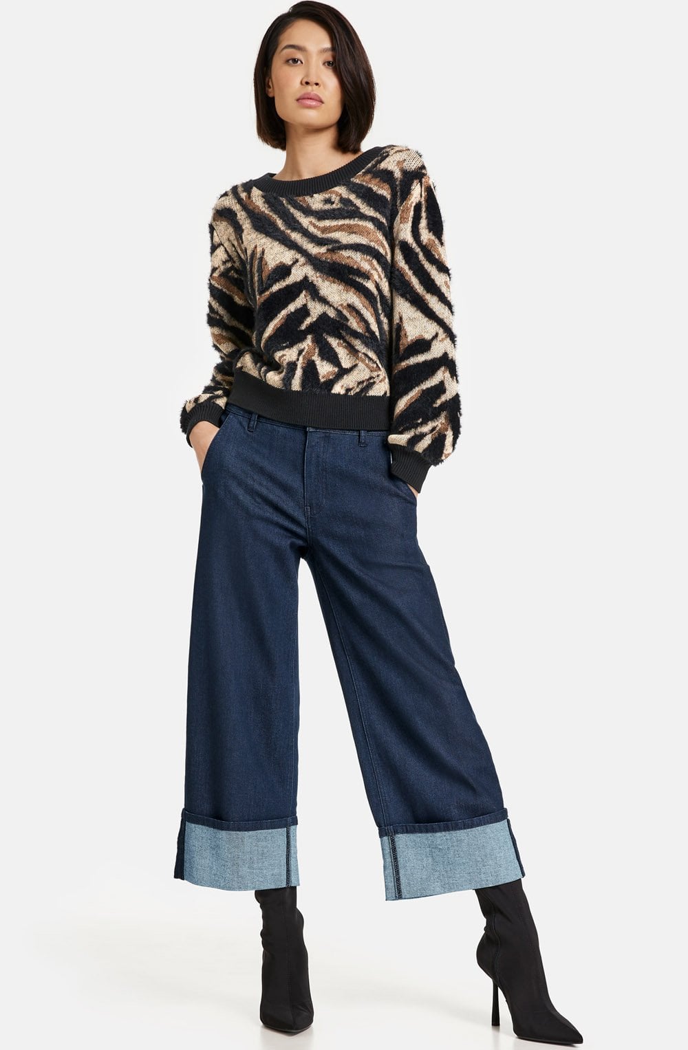 Length Denim Culottes with a Wide Leg