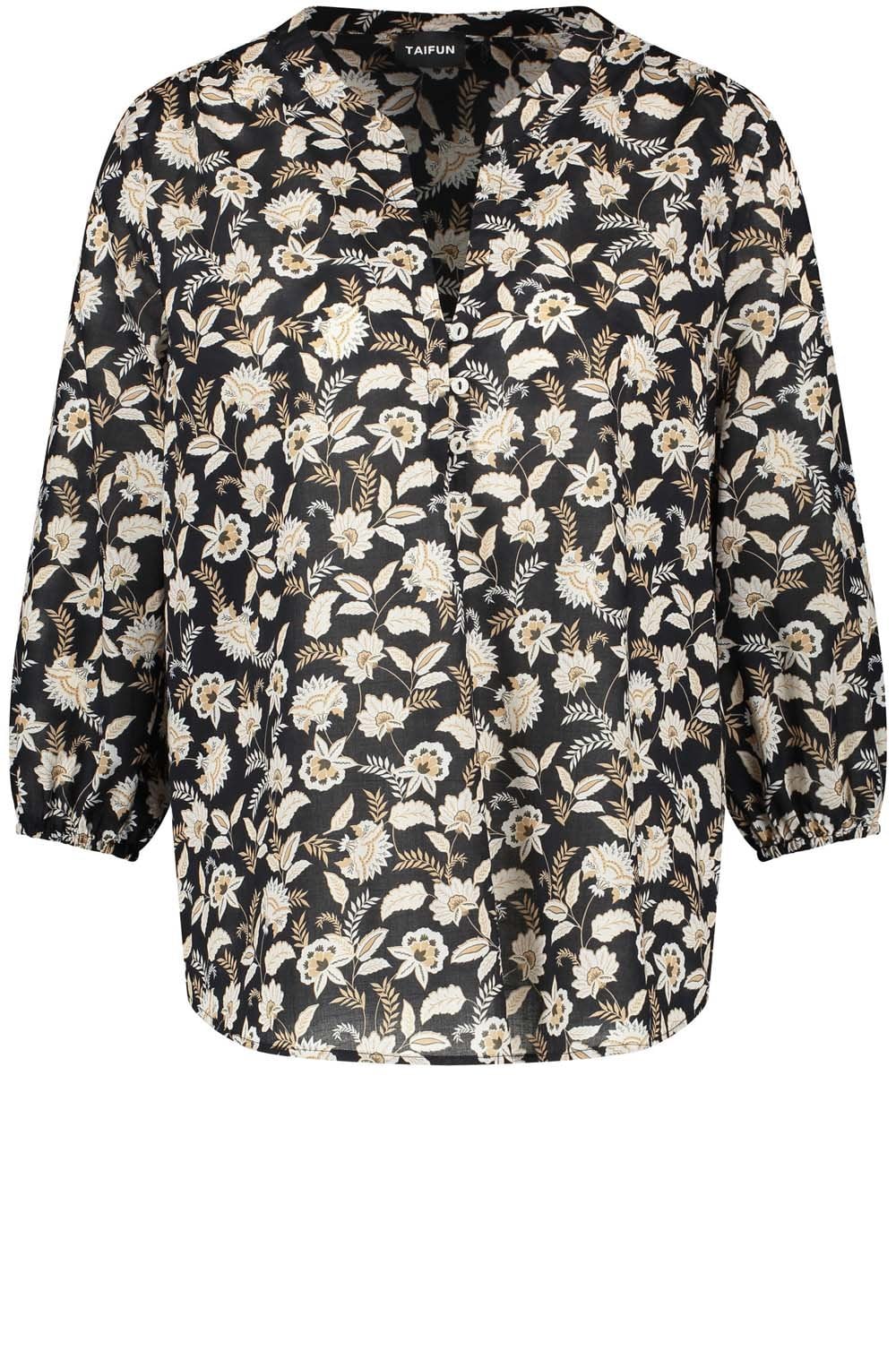 Black and Creme Floral Sleeve Blouse