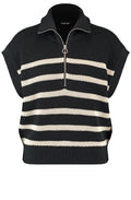 Black and Oatmeal Sleeveless Zip Neck Jumper