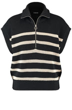 Black and Oatmeal Sleeveless Zip Neck Jumper