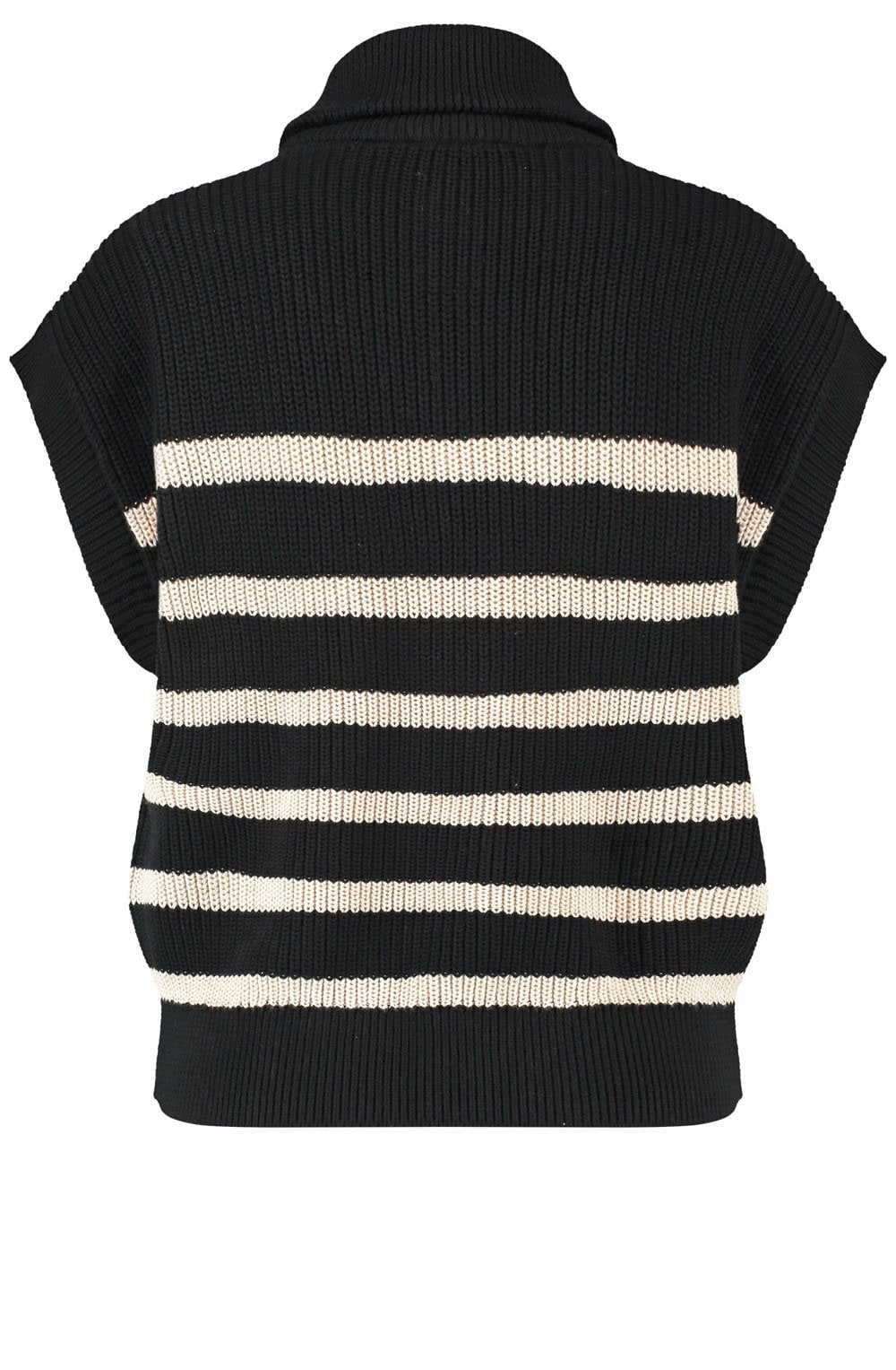 Black and Oatmeal Sleeveless Zip Neck Jumper
