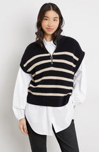 Black and Oatmeal Sleeveless Zip Neck Jumper