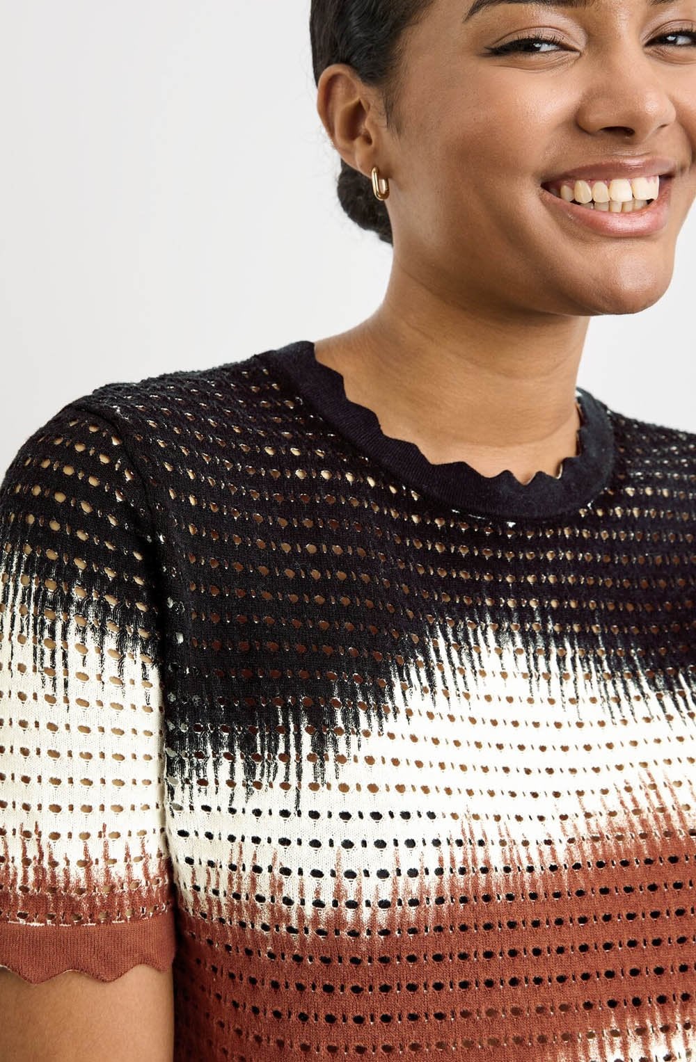 Black and Savannah Openwork Knitted Top