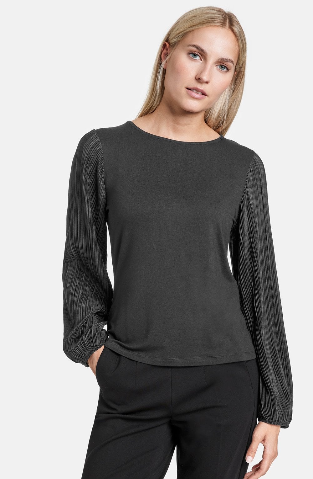 Black Blouse with Pleated Sleeves