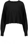 Black Broderie Anglaise Sleeve Cropped Sweater