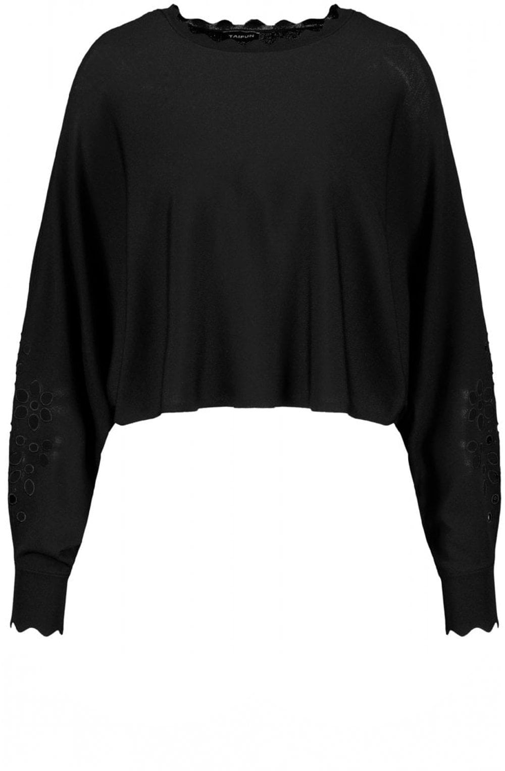 Black Broderie Anglaise Sleeve Cropped Sweater