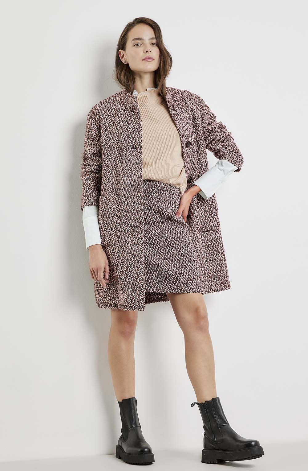 Black Cherry Bouclé Effect Coat