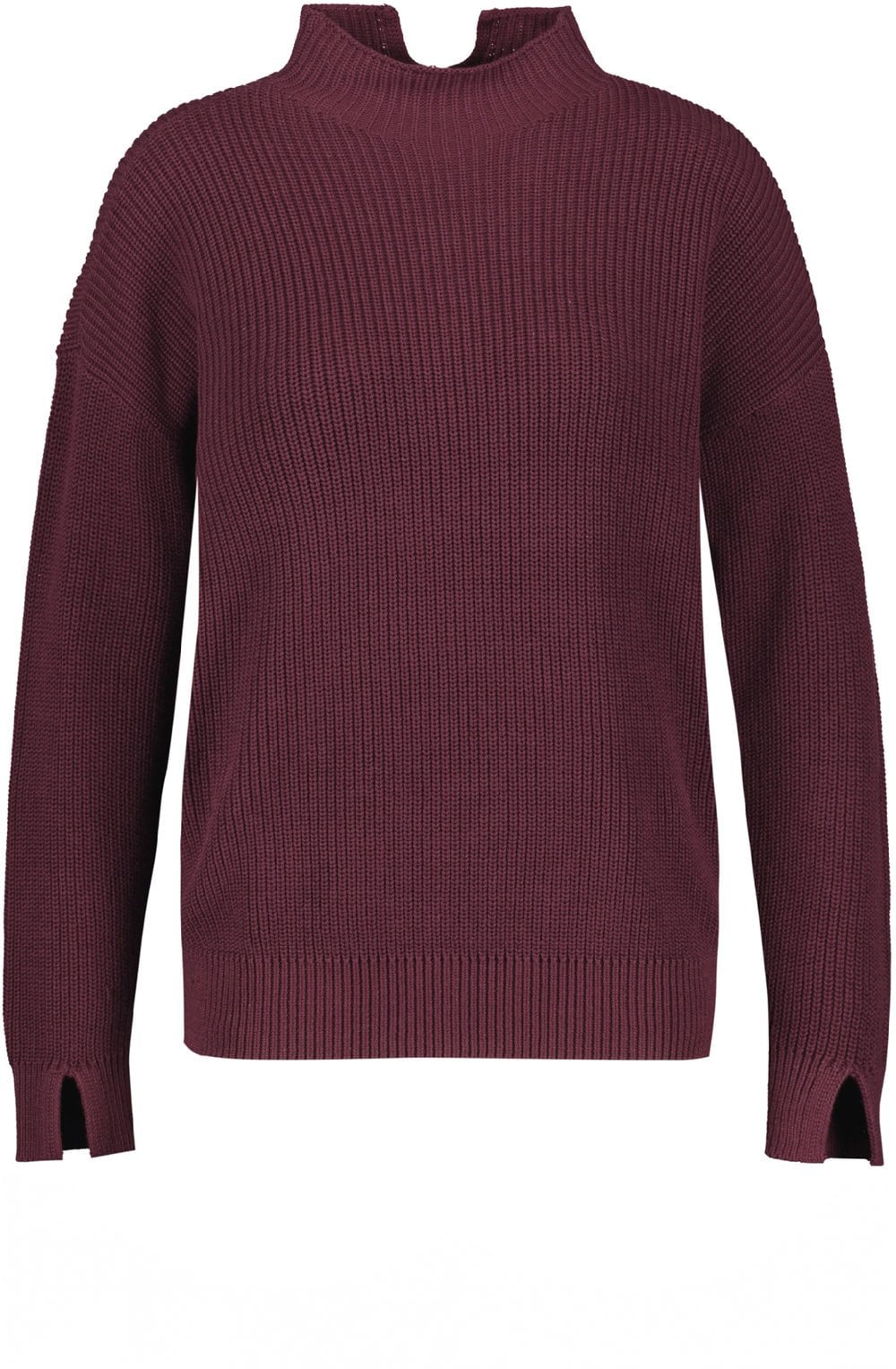 Black Cherry High Neck Ribbed Jumper