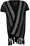 Black & Cream Patterned Poncho