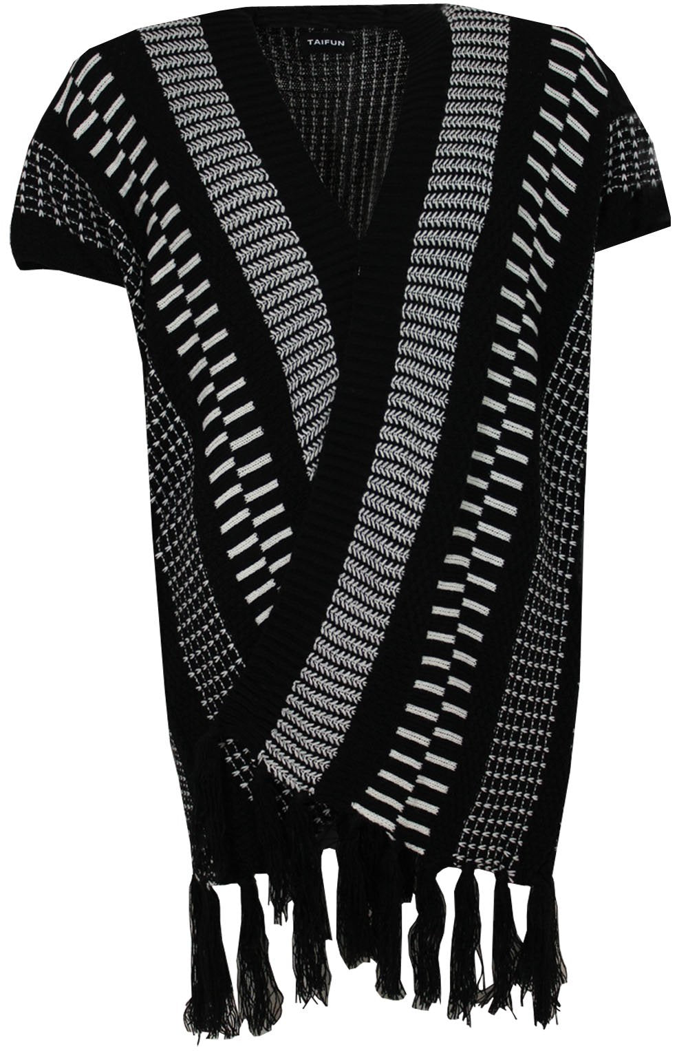Black & Cream Patterned Poncho