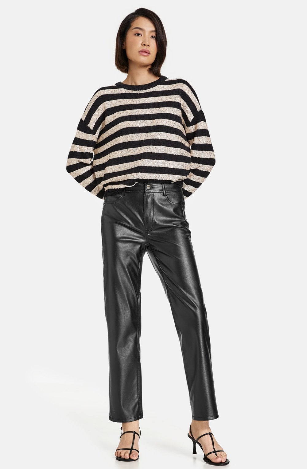 Black Faux Leather Straight Trousers