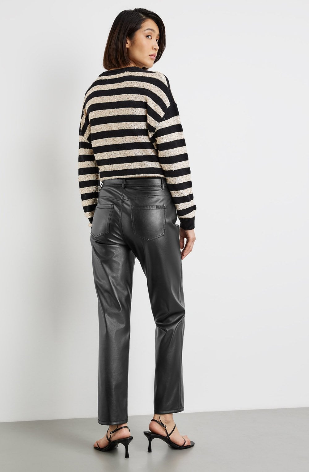 Black Faux Leather Straight Trousers