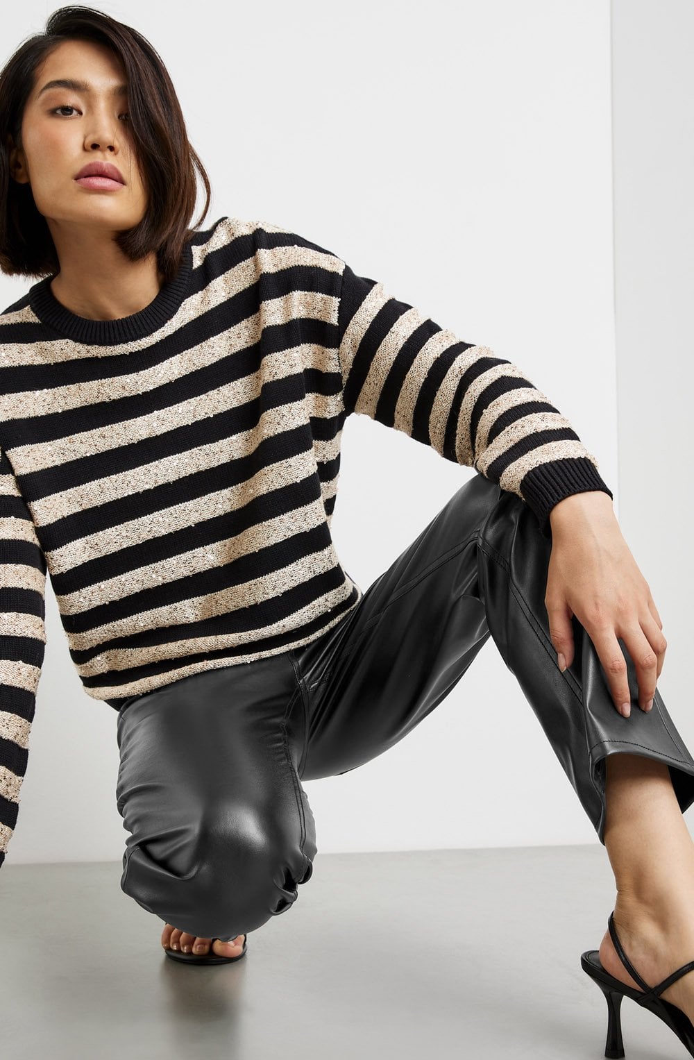 Black Faux Leather Straight Trousers