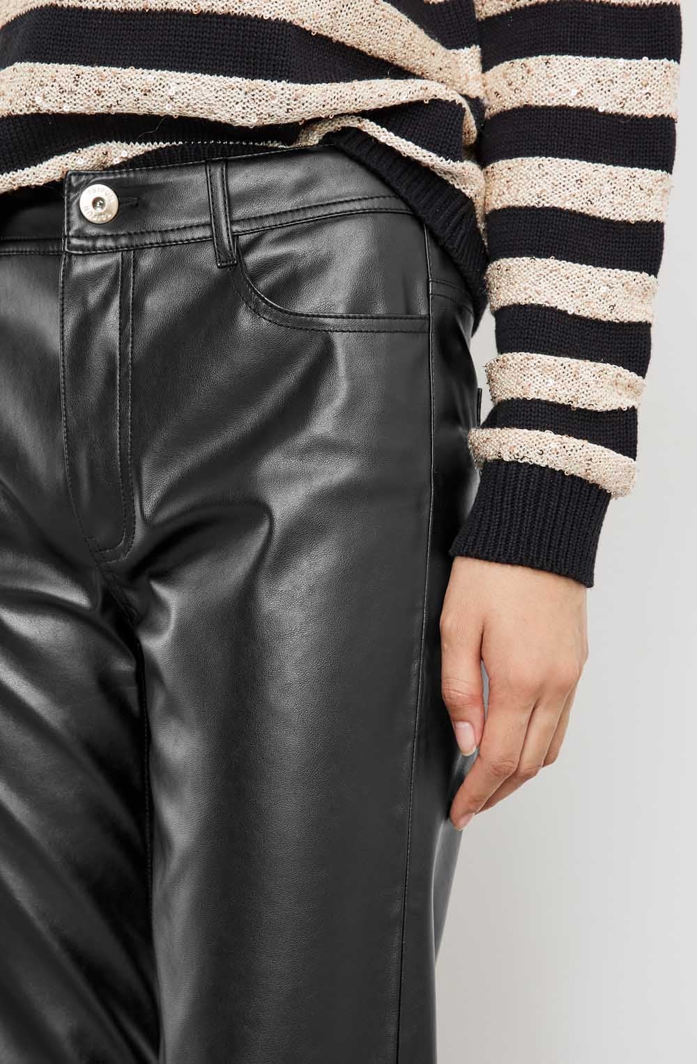 Black Faux Leather Straight Trousers