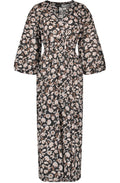 Black Floral Print Balloon Sleeved Midi Dress