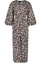 Black Floral Print Balloon Sleeved Midi Dress