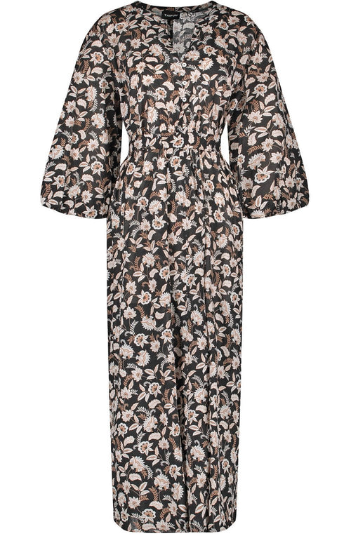 Black Floral Print Balloon Sleeved Midi Dress
