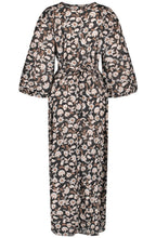 Black Floral Print Balloon Sleeved Midi Dress