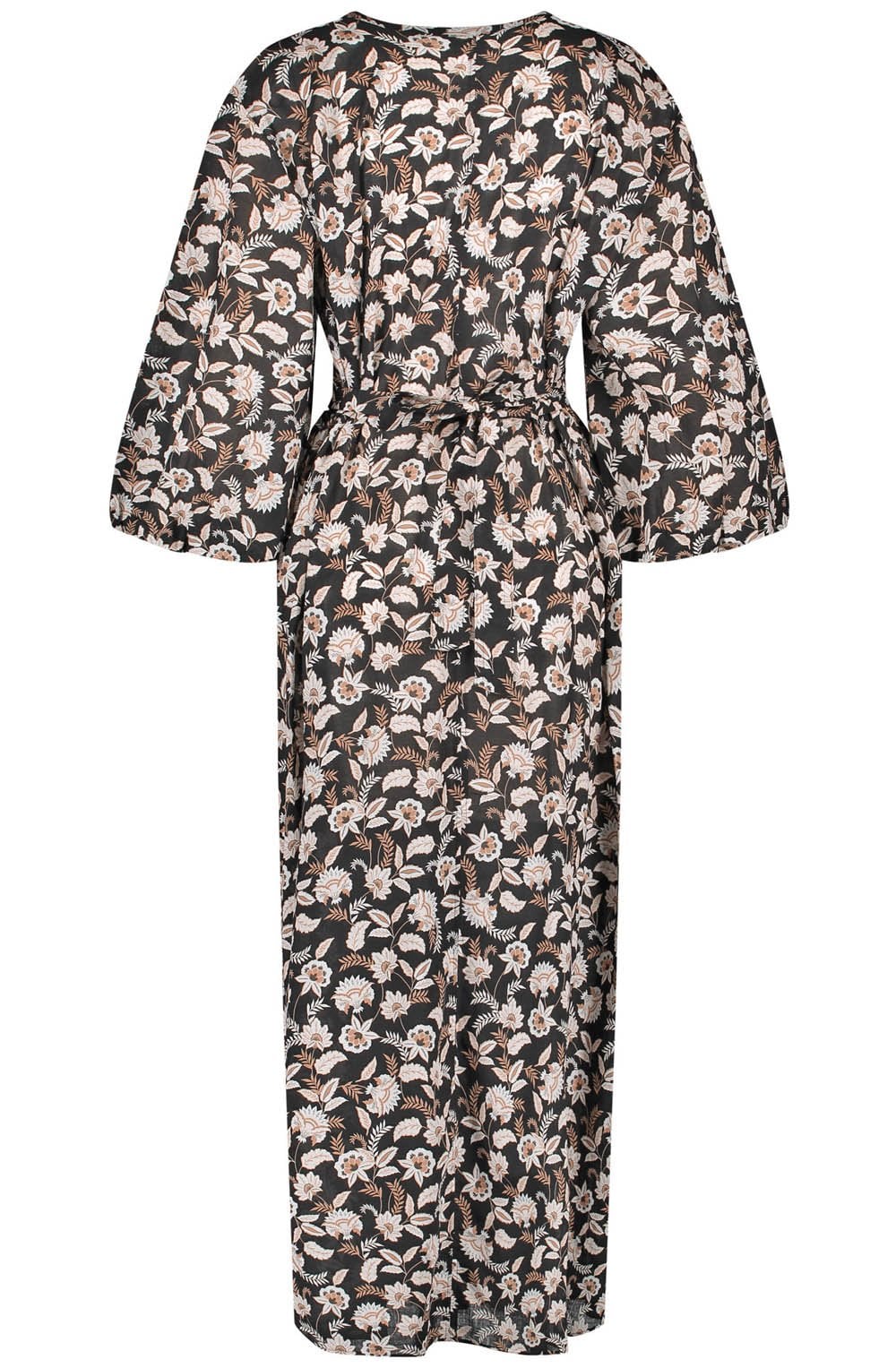 Black Floral Print Balloon Sleeved Midi Dress
