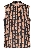 Black High Neck Bold Print Silky Blouse