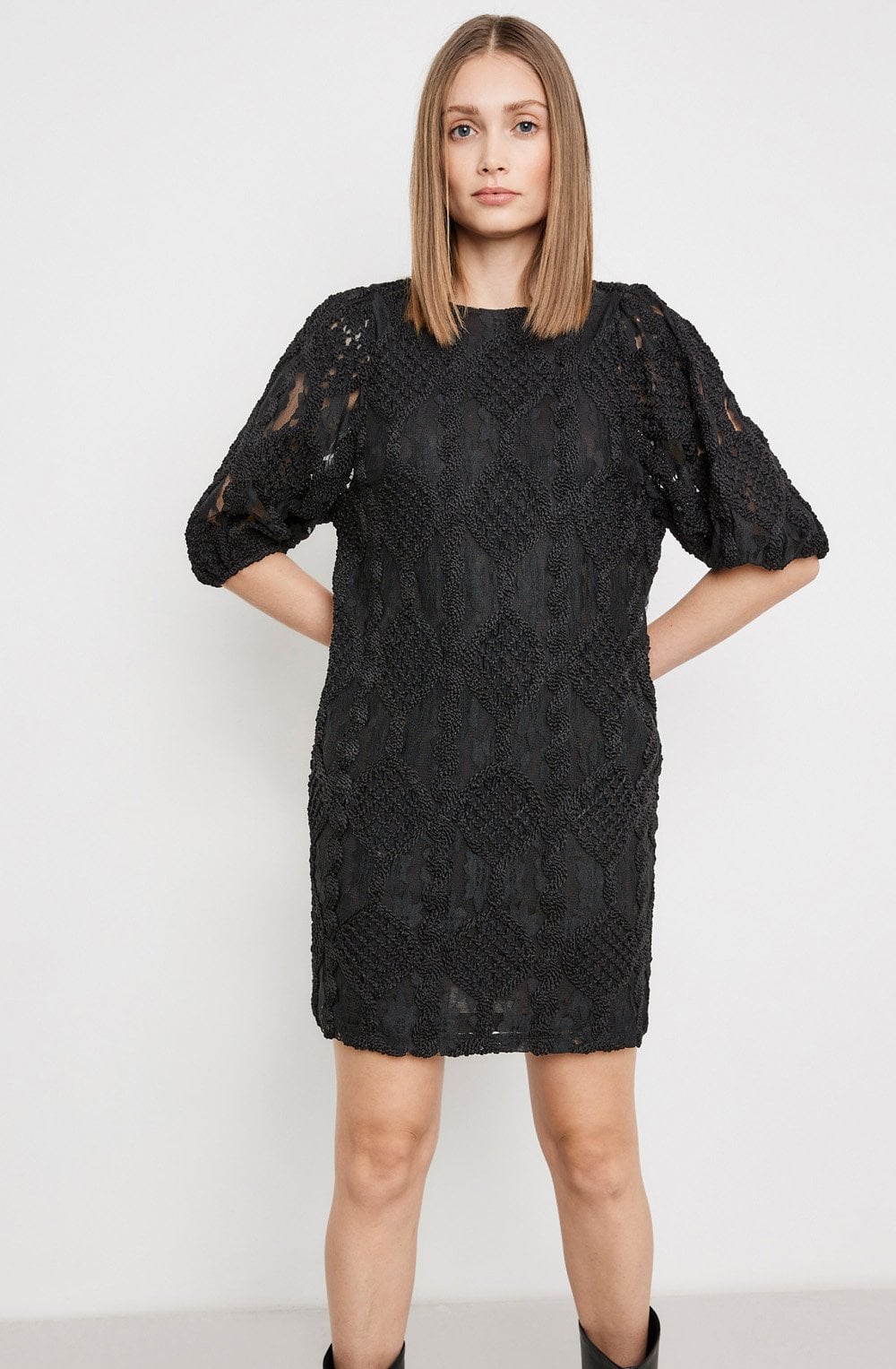 Black Lace and Crochet Detail Dress