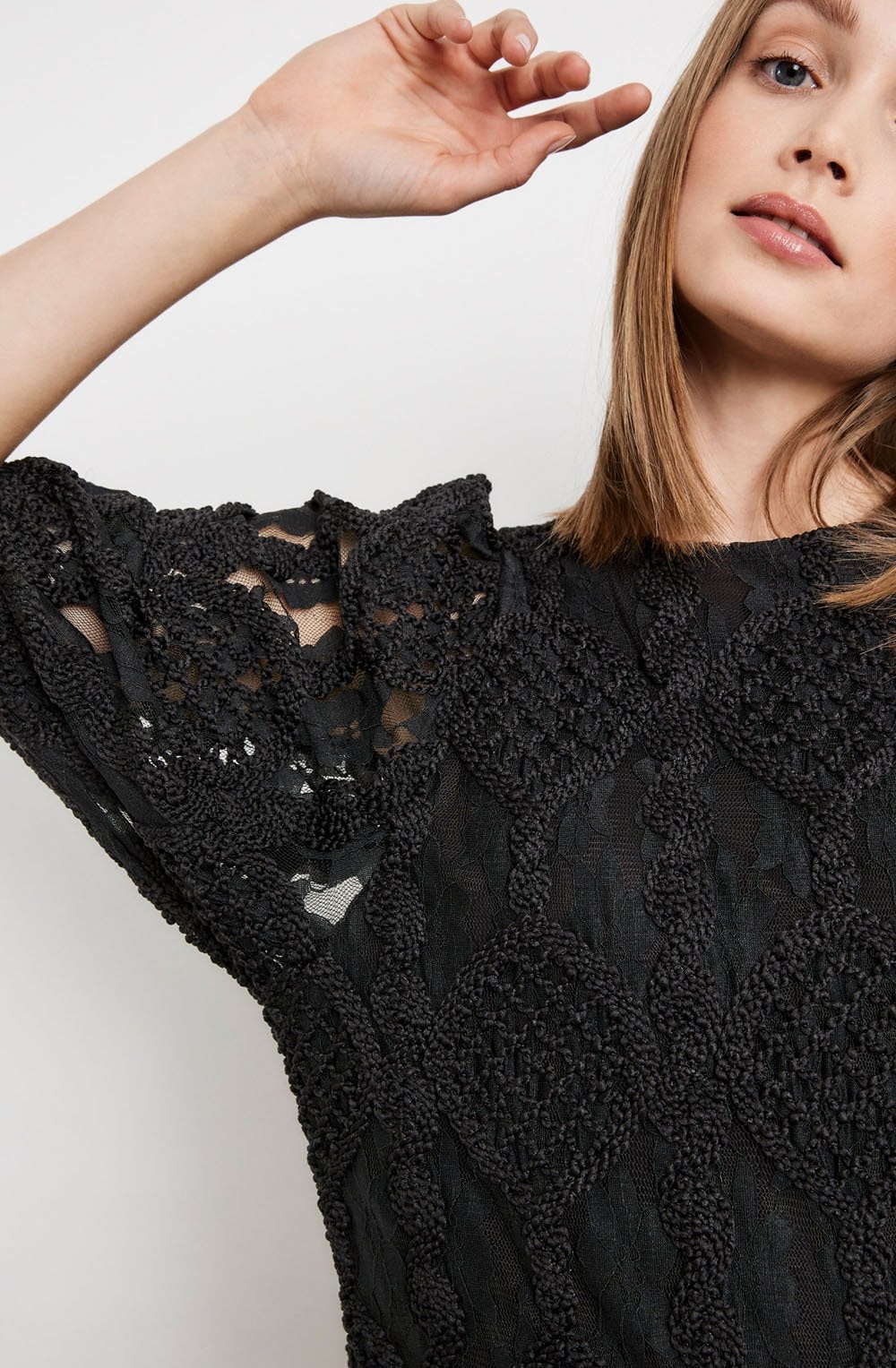 Black Lace and Crochet Detail Dress