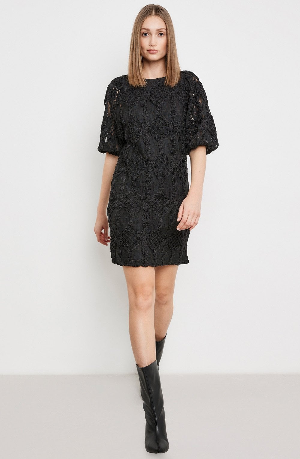 Black Lace and Crochet Detail Dress