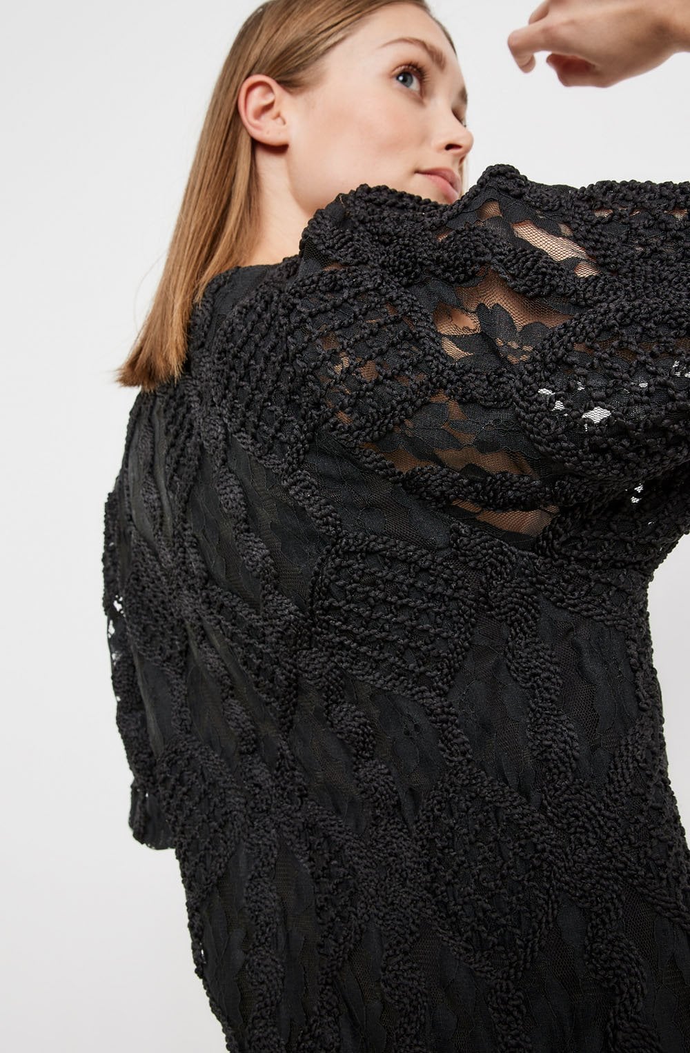 Black Lace and Crochet Detail Dress
