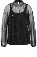 Black Mixed Pearl Detailed Sheer Top