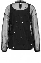 Black Mixed Pearl Detailed Sheer Top