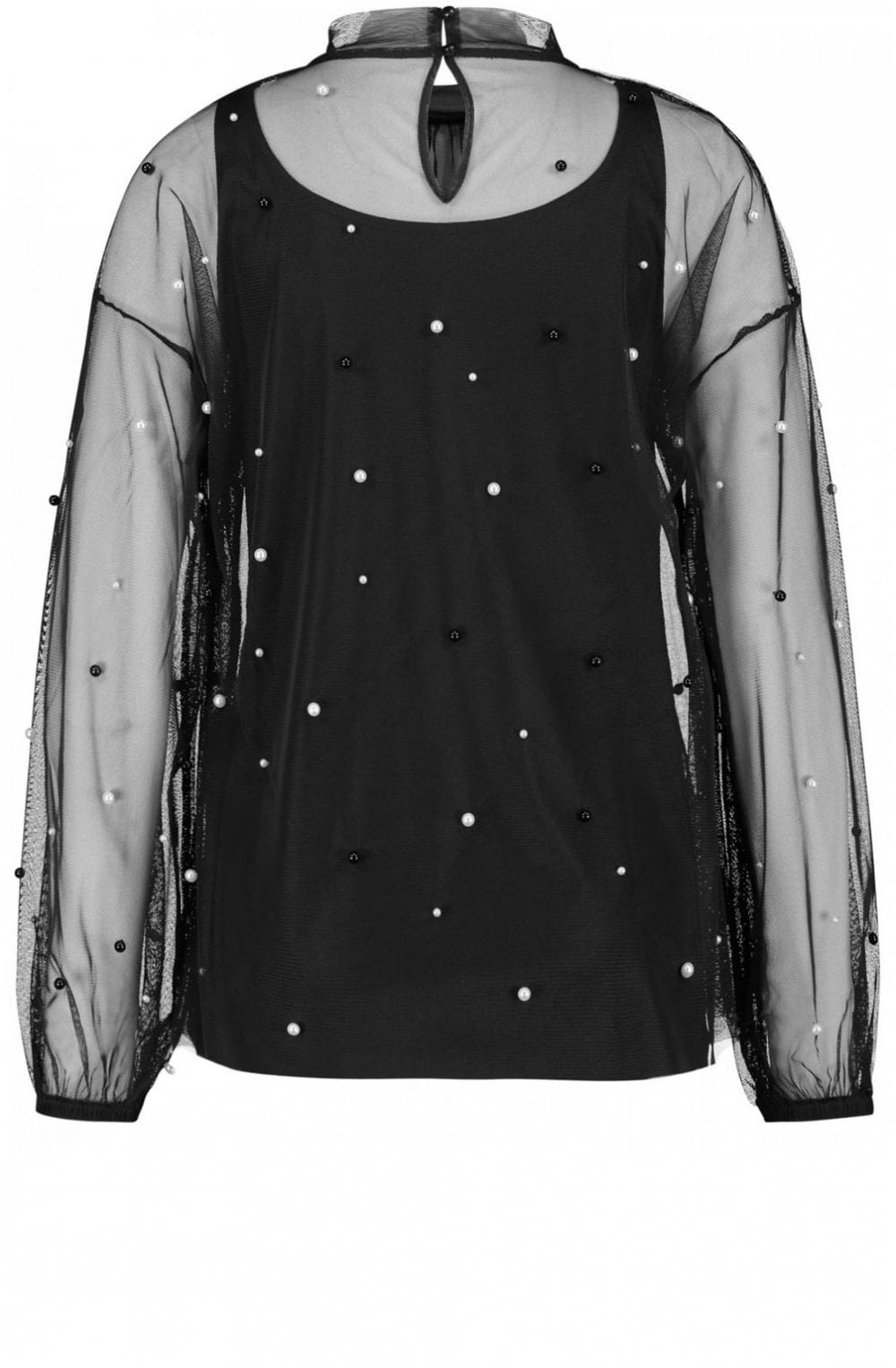 Black Mixed Pearl Detailed Sheer Top