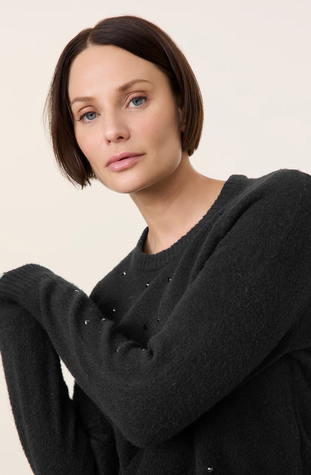 Black Rhinestone Relaxed Jumper