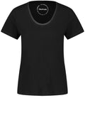 Black Short Sleeved Top With Shimmer Neckline