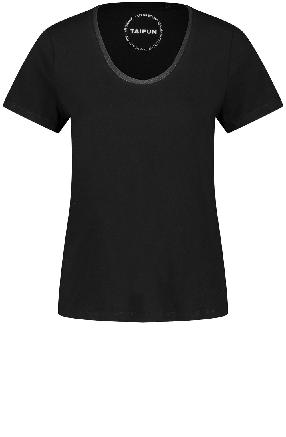 Black Short Sleeved Top With Shimmer Neckline