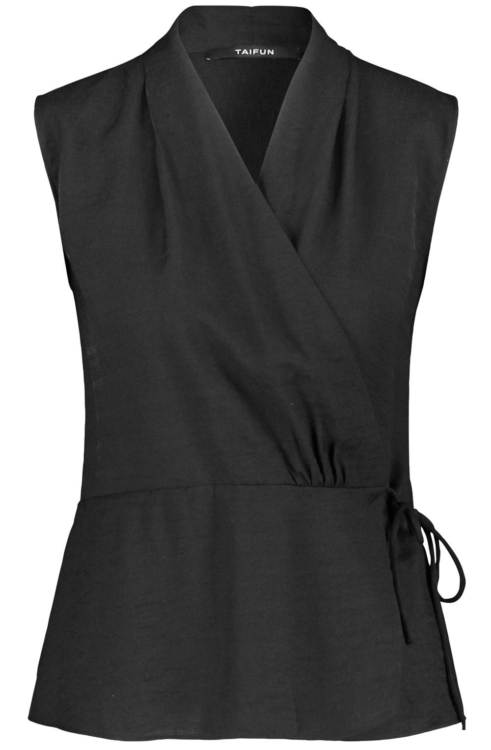 Black Sleeveless Wrap Blouse