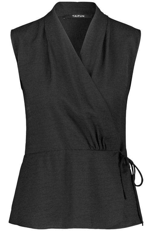Black Sleeveless Wrap Blouse