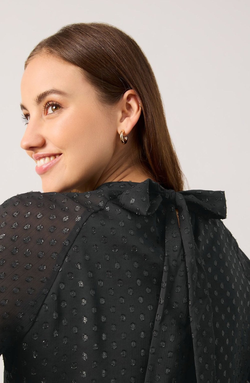 Black Sparkle Polka Dot Chiffon Blouse