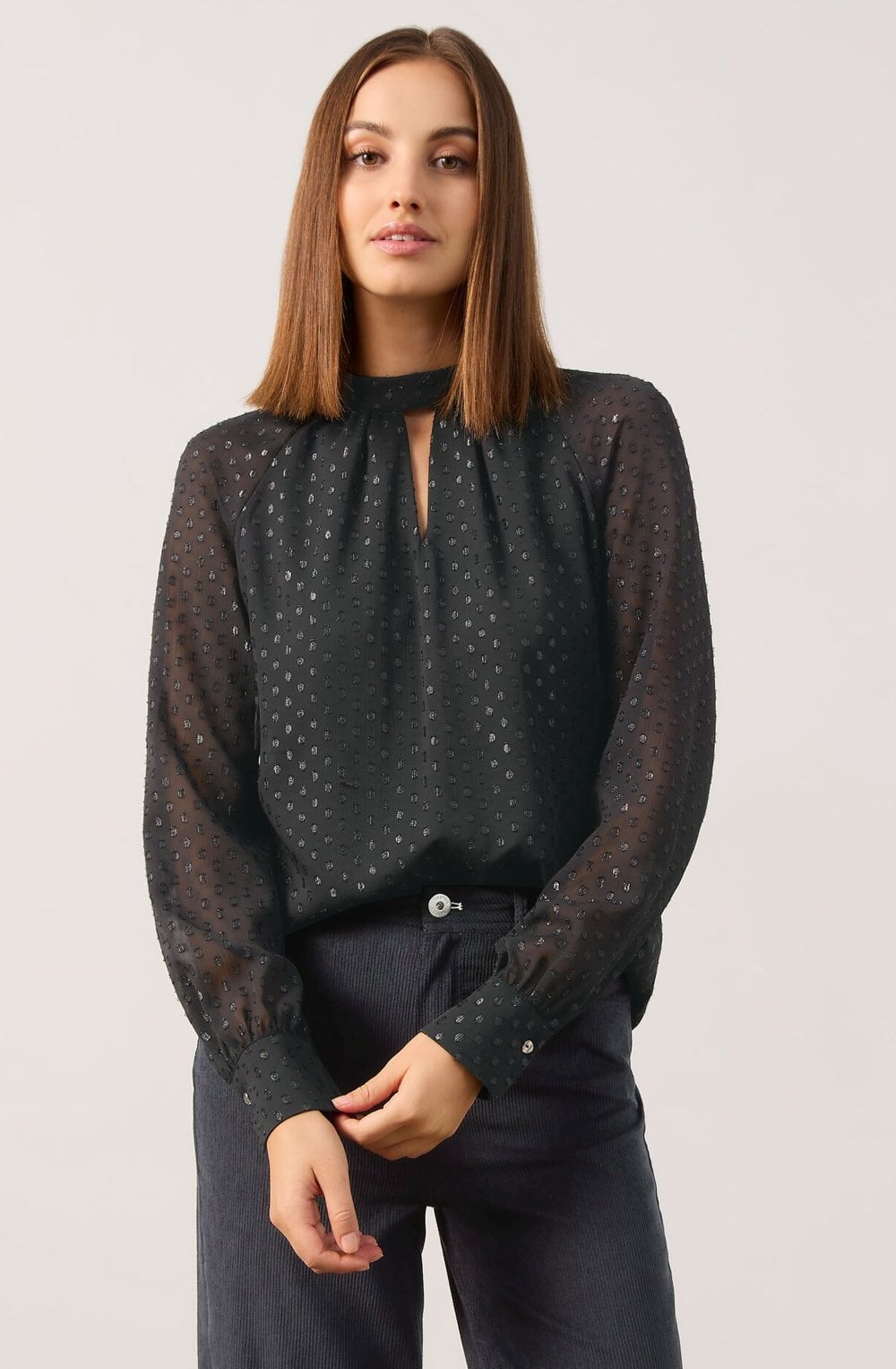 Black Sparkle Polka Dot Chiffon Blouse