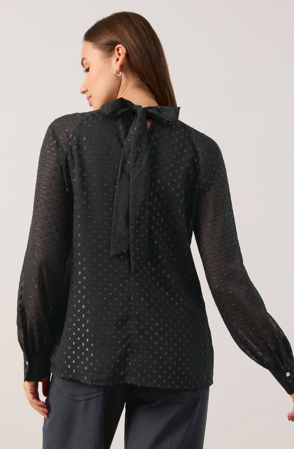 Black Sparkle Polka Dot Chiffon Blouse