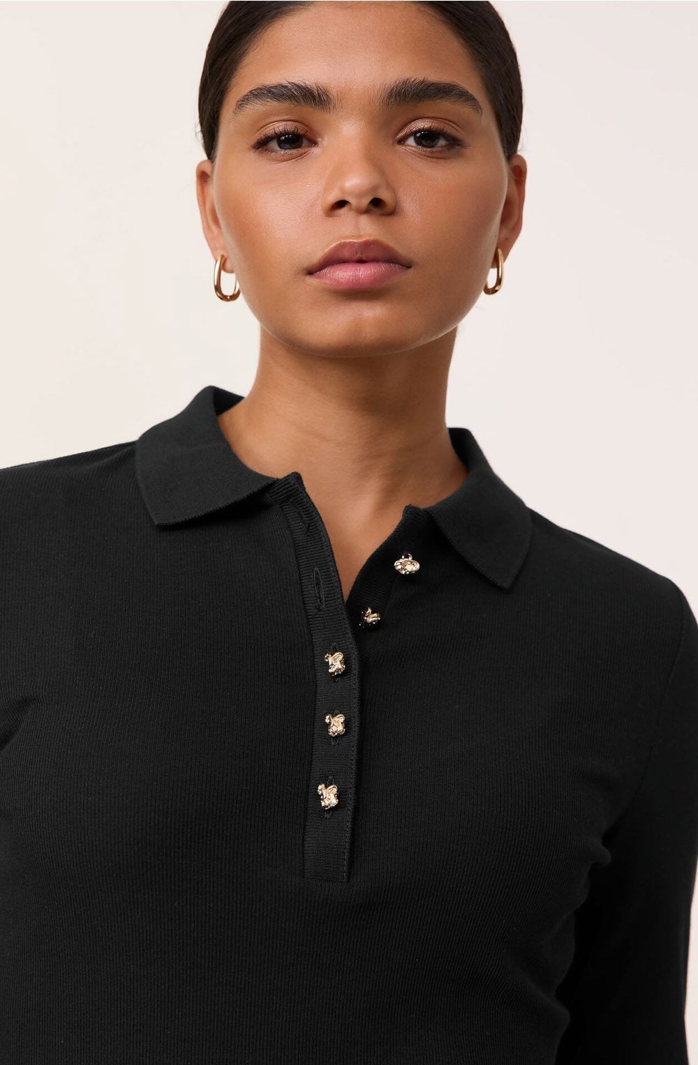 Black Statement Button Polo Shirt