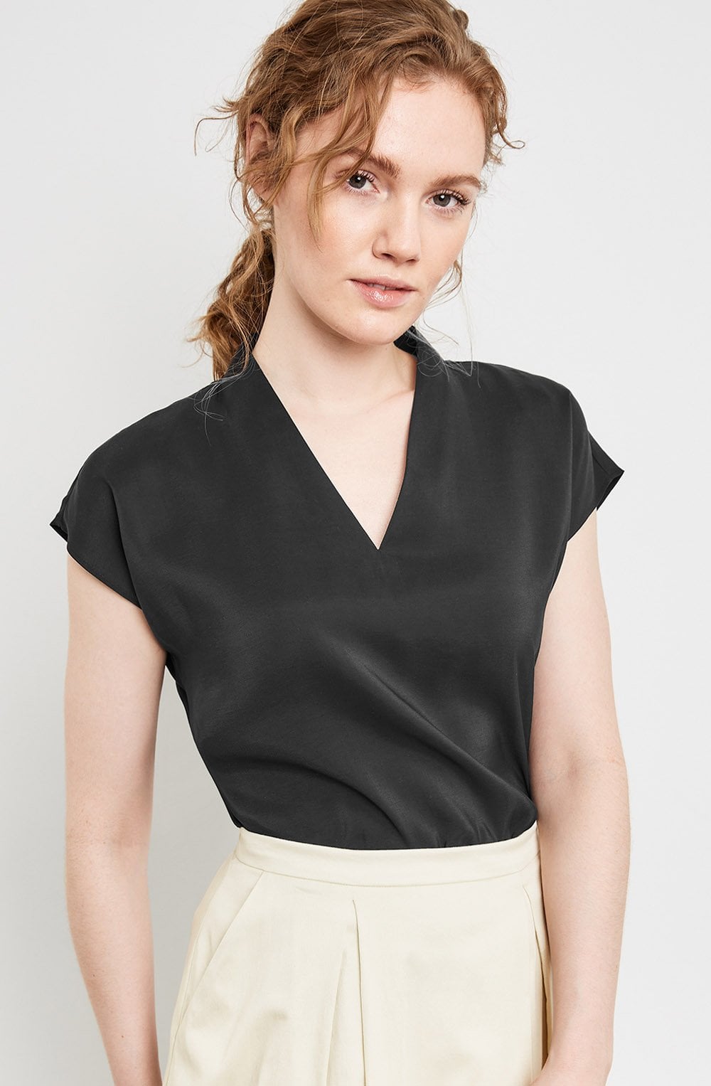 Black V Neck Silky Blouse