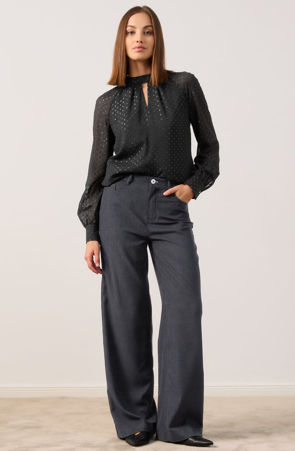 Black Wide Leg Corduroy Trousers