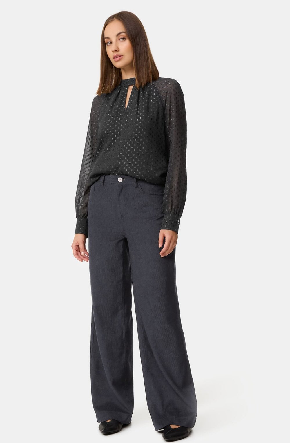 Black Wide Leg Corduroy Trousers