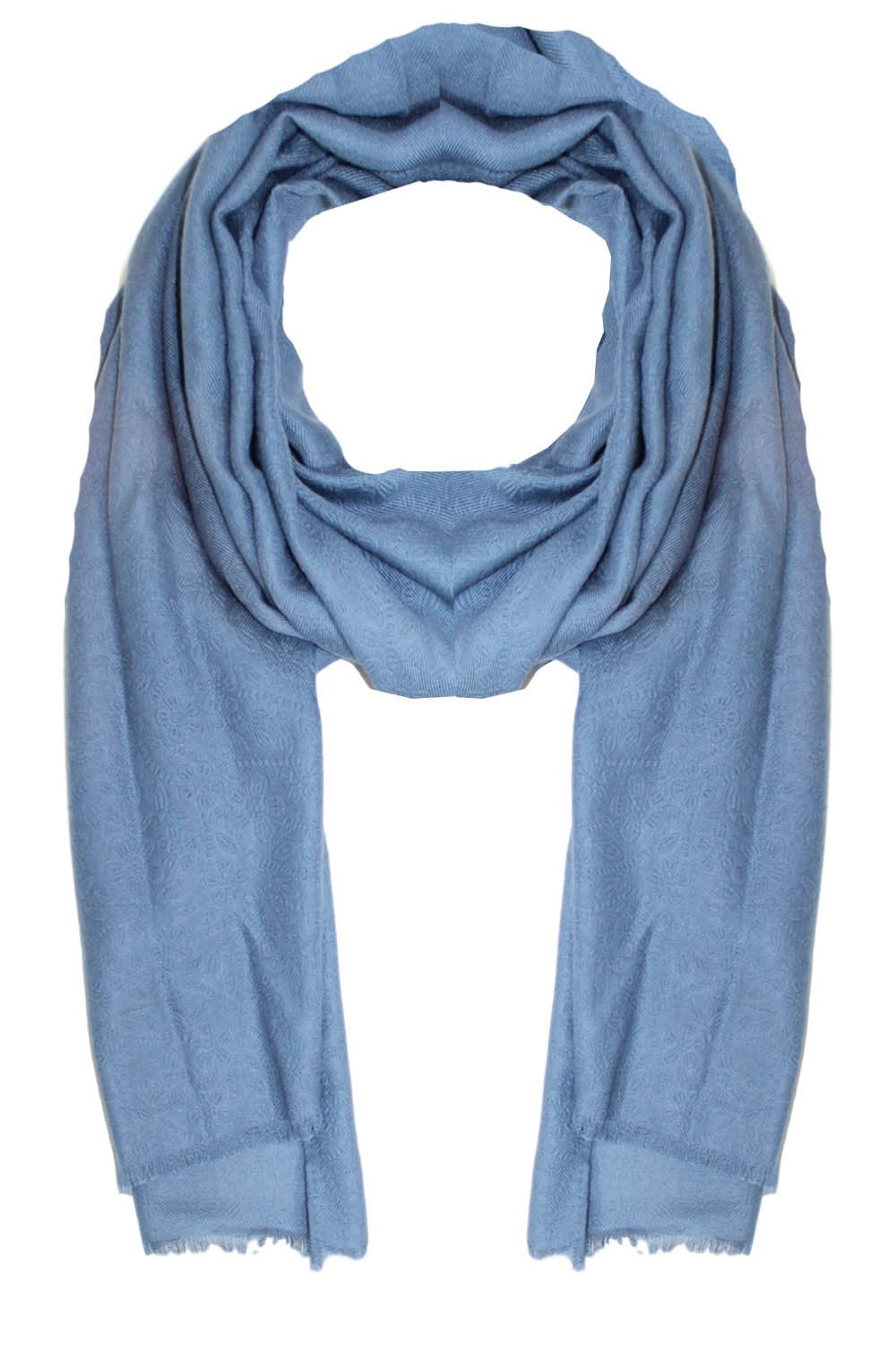 Blue Floral Embossed Scarf