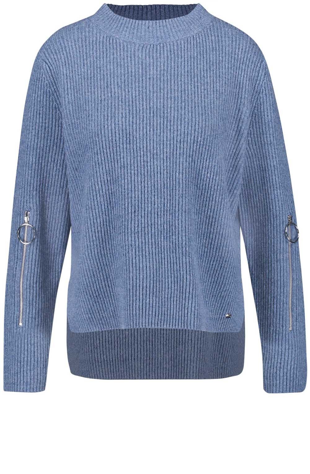 Blue Ribbed Knit Sweater