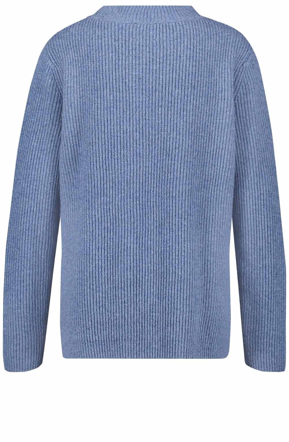 Blue Ribbed Knit Sweater