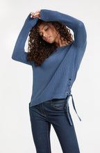 Blue Ribbed Knit Sweater