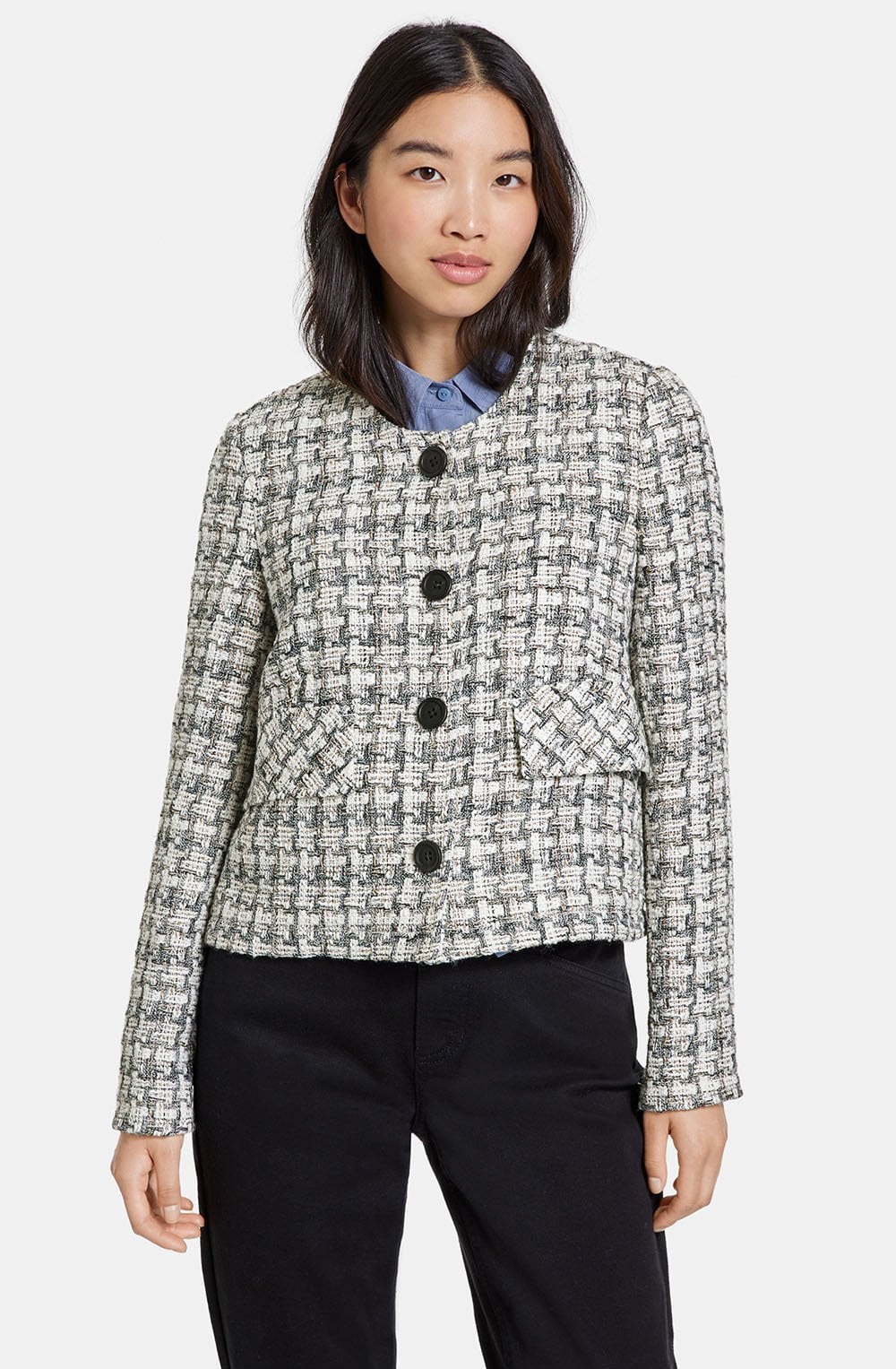 Boxy Textured Check Blazer