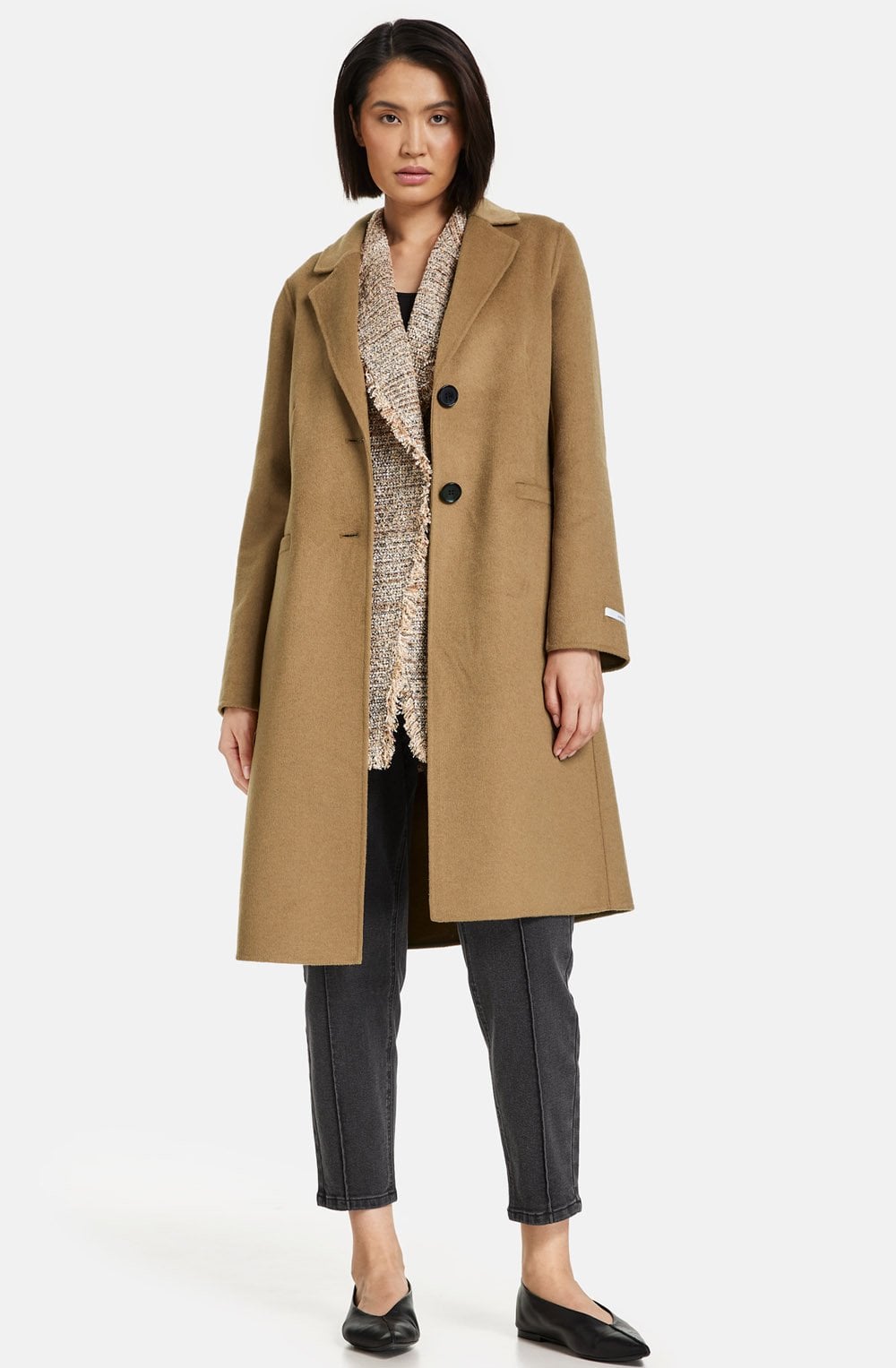 Camel Mid Length Wool Blend Coat