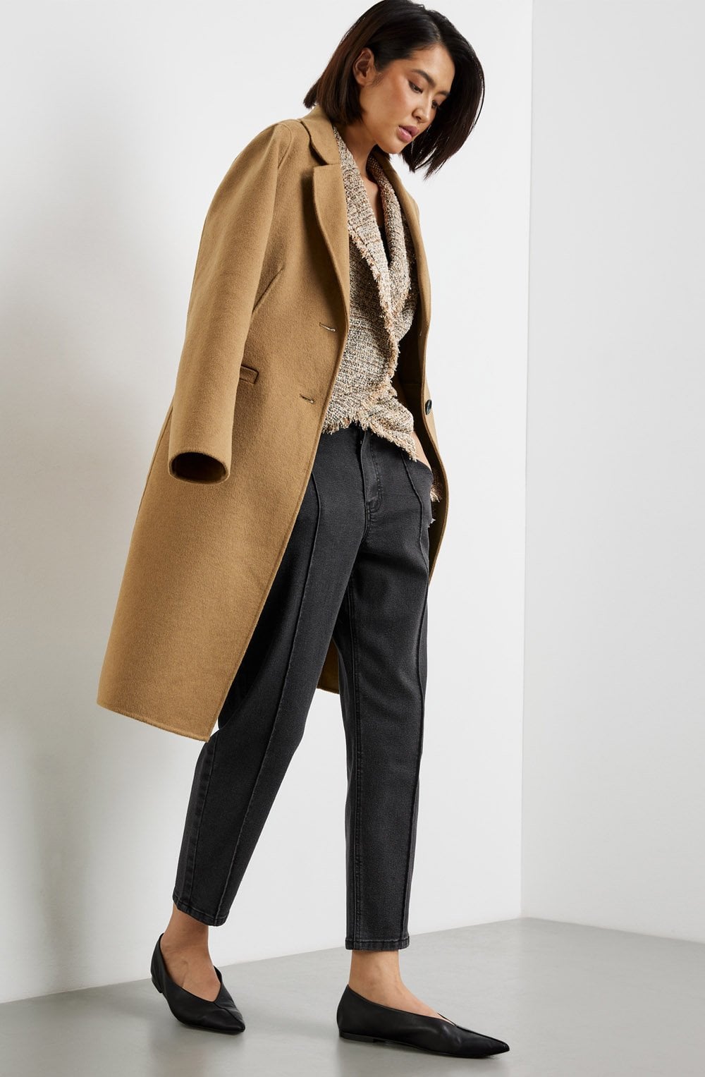 Camel Mid Length Wool Blend Coat